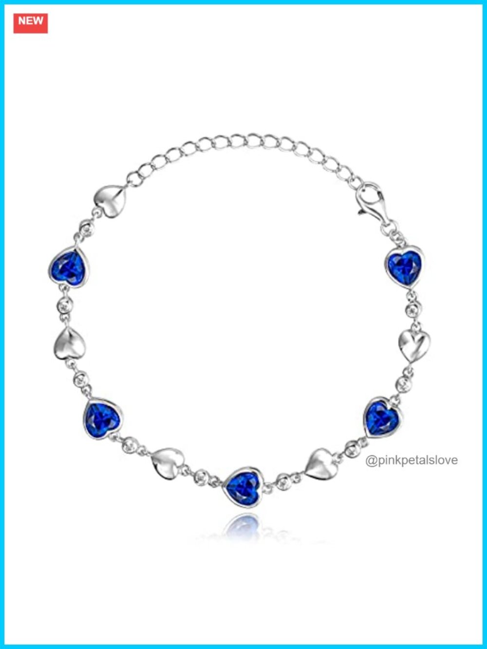 Sterling Silver Tennis Bracelet Heart Created Sapphire Birthstone